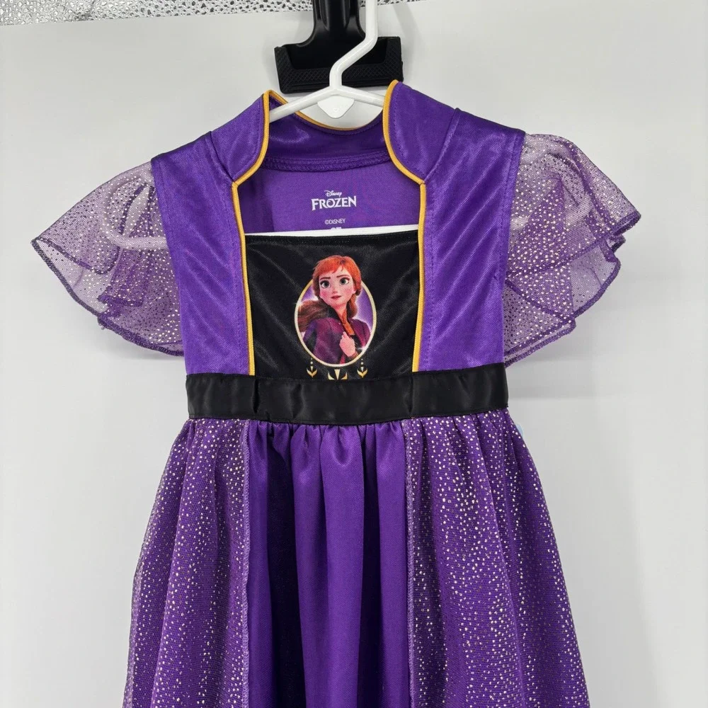 Disney Frozen Anna Purple Night Gown Sparkle Mesh Sleepwear Toddler Girls 2T NEW - Picture 2 of 9
